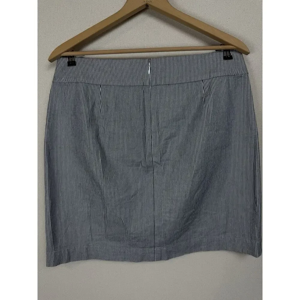 Loft Skirt size 8 Blue White‎ Pinstripes Seersucker Pockets Spring Summer Easter